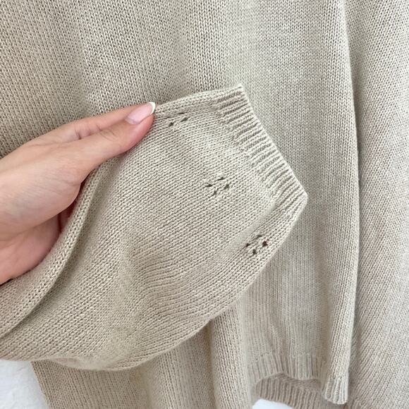 Eddie Bauer – Vintage Linen-Cotton Blend Oatmeal Crochet Knit Sweater - Picture 5 of 6